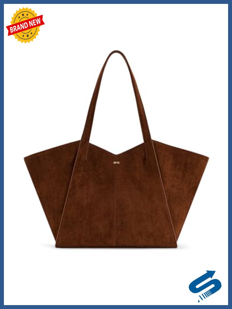 Large Capacity Tote Bag - Faux Suede - Magnetic Closure - Gold Hardware
